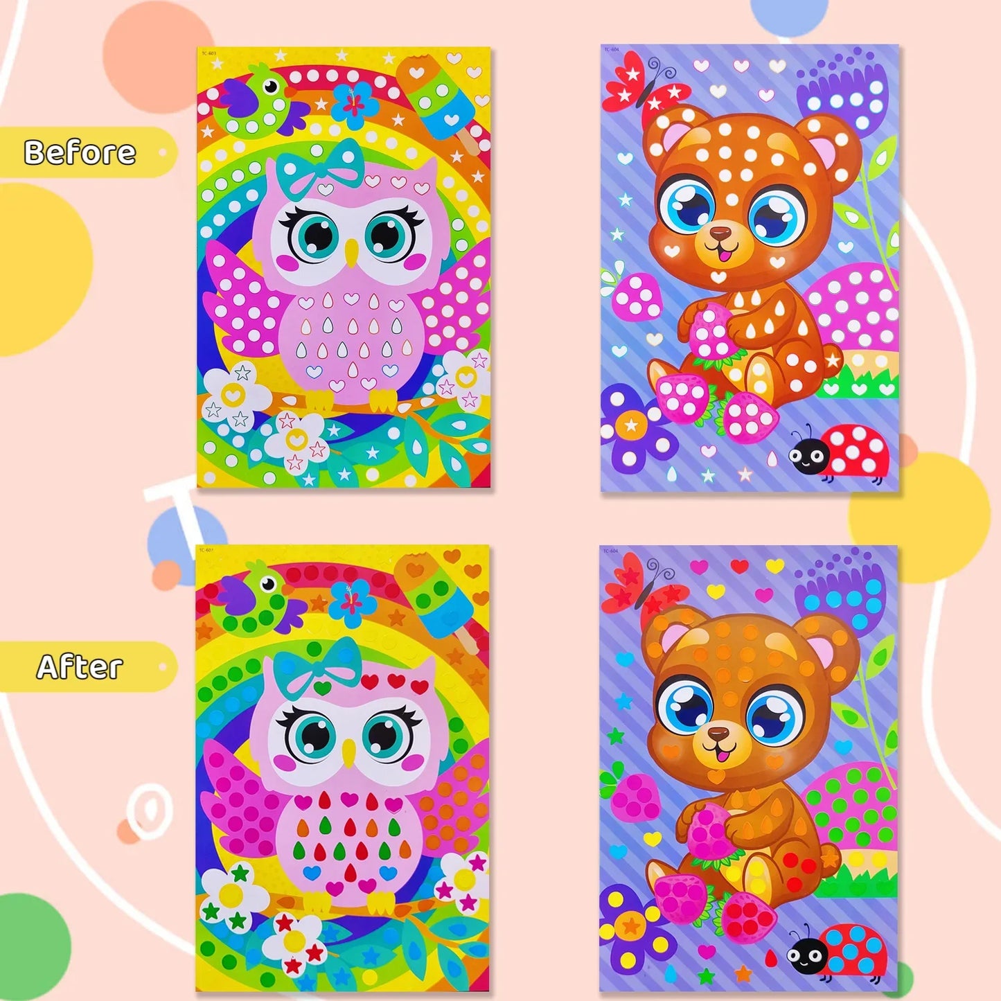 Children Dot Coloring Book DIY Color Dot Cartoon Animal Drawing Mosaic Puzzle Stickers Children Learn Creative