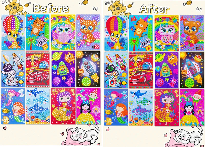 Children Dot Coloring Book DIY Color Dot Cartoon Animal Drawing Mosaic Puzzle Stickers Children Learn Creative