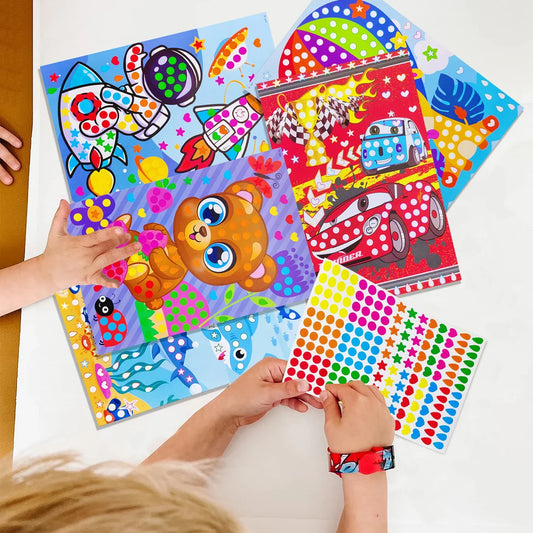 Children Dot Coloring Book DIY Color Dot Cartoon Animal Drawing Mosaic Puzzle Stickers Children Learn Creative