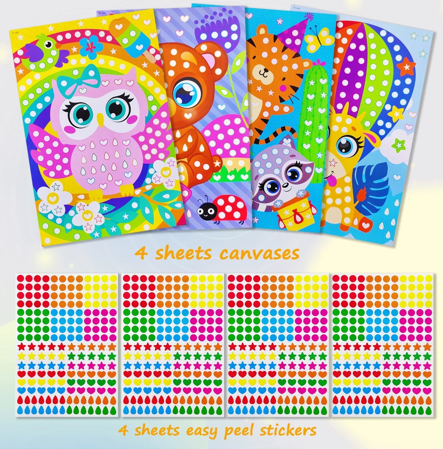 Children Dot Coloring Book DIY Color Dot Cartoon Animal Drawing Mosaic Puzzle Stickers Children Learn Creative