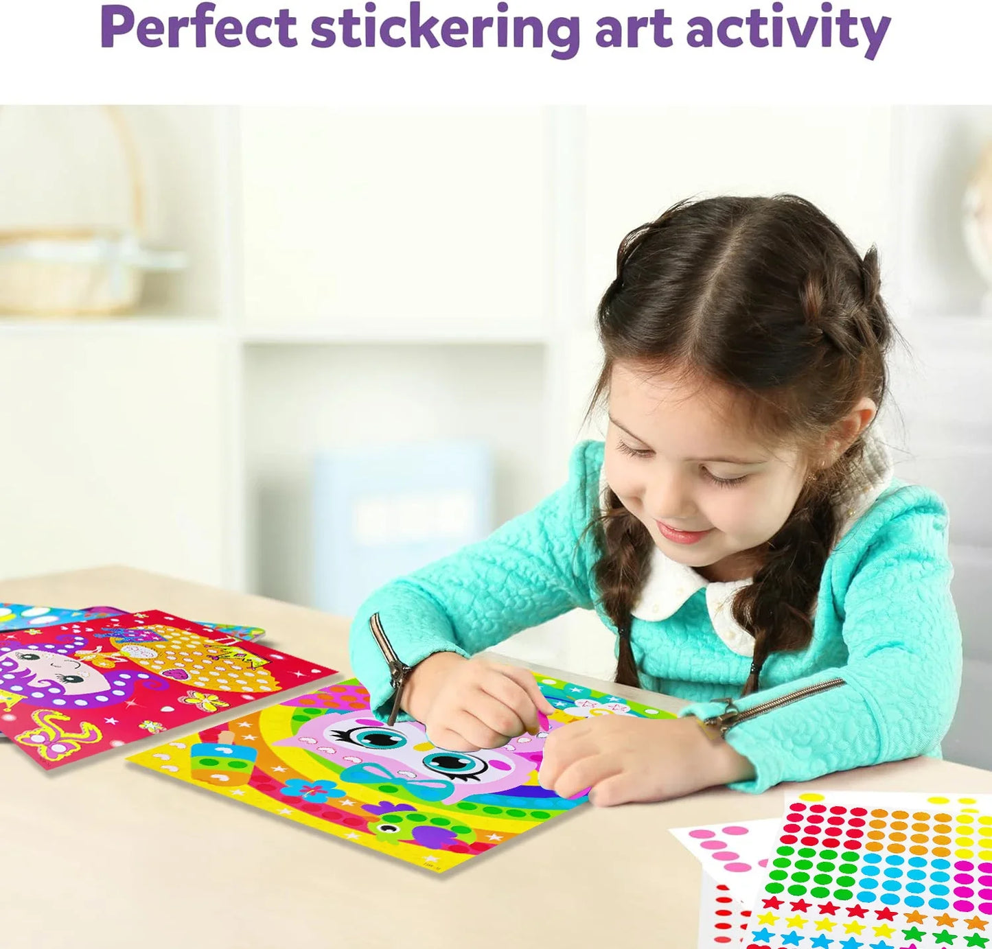 Children Dot Coloring Book DIY Color Dot Cartoon Animal Drawing Mosaic Puzzle Stickers Children Learn Creative