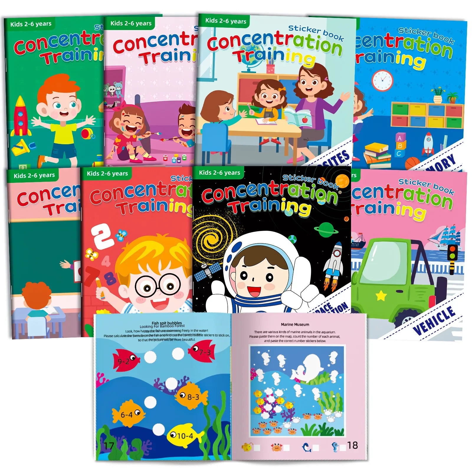 Children’s Reusable Stickers Books Cartoon Stationery Stickers for Kids Early Education Cartoon Cute Stickers