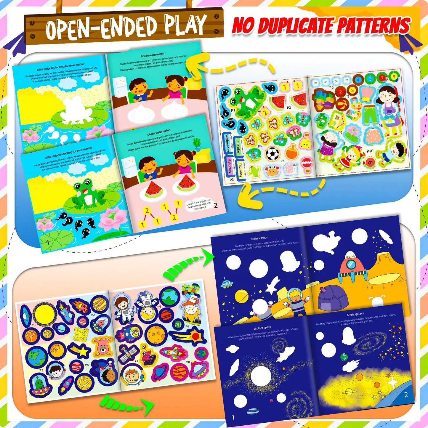 Children’s Reusable Stickers Books Cartoon Stationery Stickers for Kids Early Education Cartoon Cute Stickers