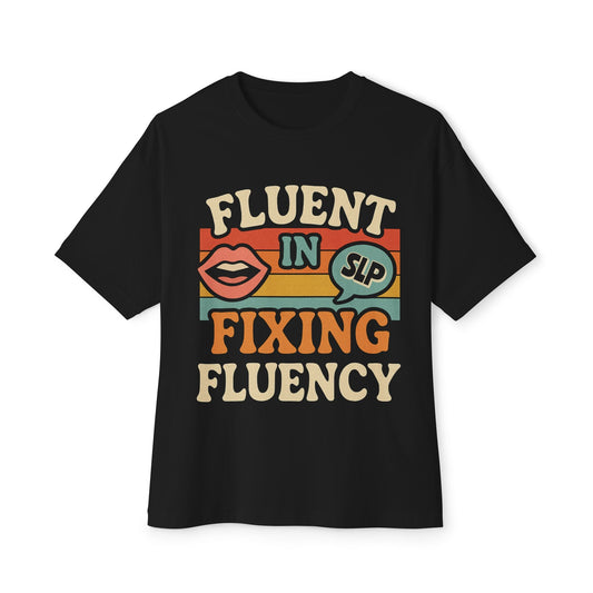 Fluent in Fixing Fluency Unisex Oversized Tee - Black / XS - T-Shirt