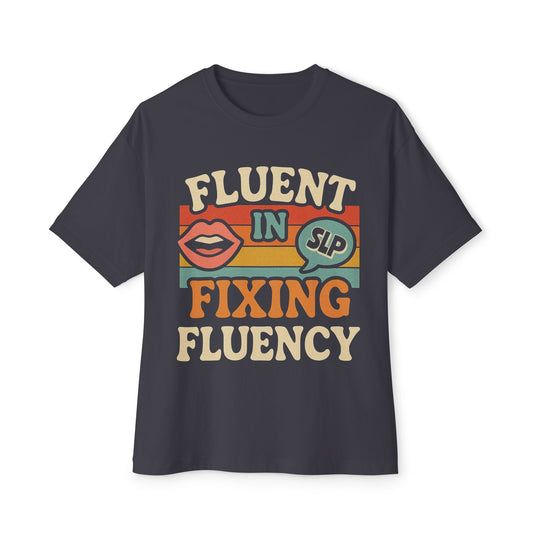 Fluent in Fixing Fluency Unisex Oversized Tee - Dark Grey / XS - T-Shirt