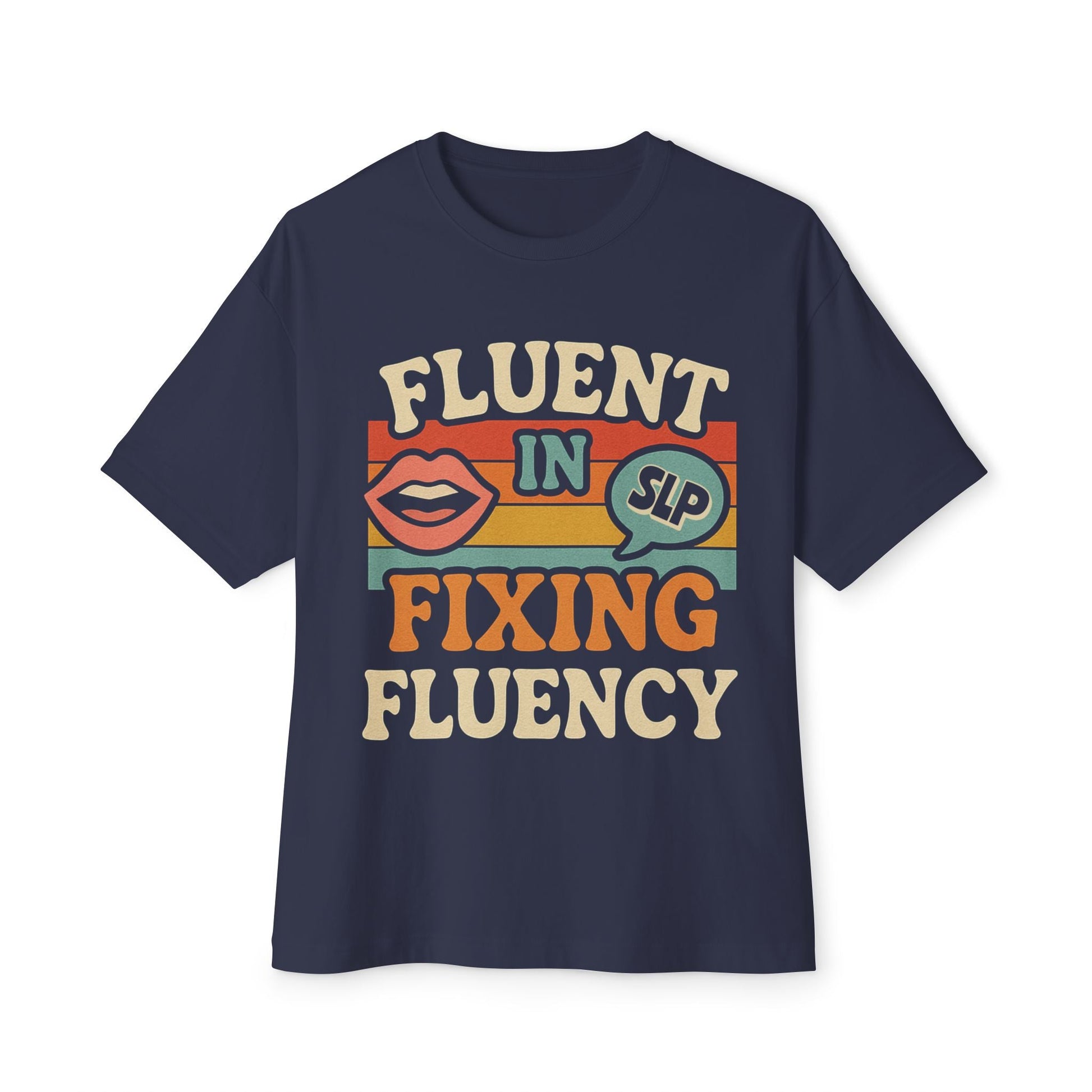 Fluent in Fixing Fluency Unisex Oversized Tee - Navy / XS - T-Shirt