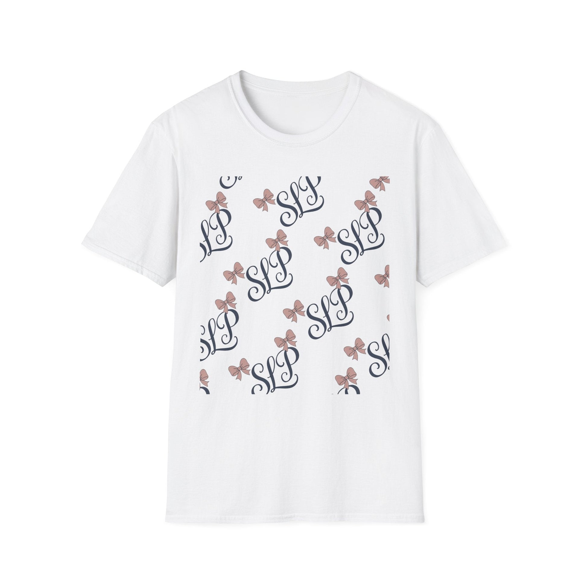 SLP Bow Tee - Softstyle T-Shirt for Speech Therapists - L / White - T-Shirt