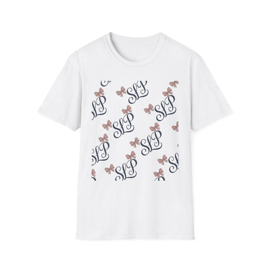 SLP Bow Tee - Softstyle T-Shirt for Speech Therapists - L / White - T-Shirt