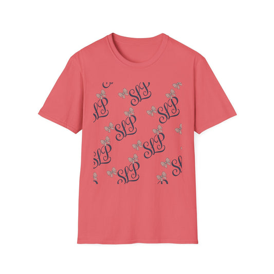 SLP Bow Tee - Softstyle T-Shirt for Speech Therapists - S / Coral Silk - T-Shirt