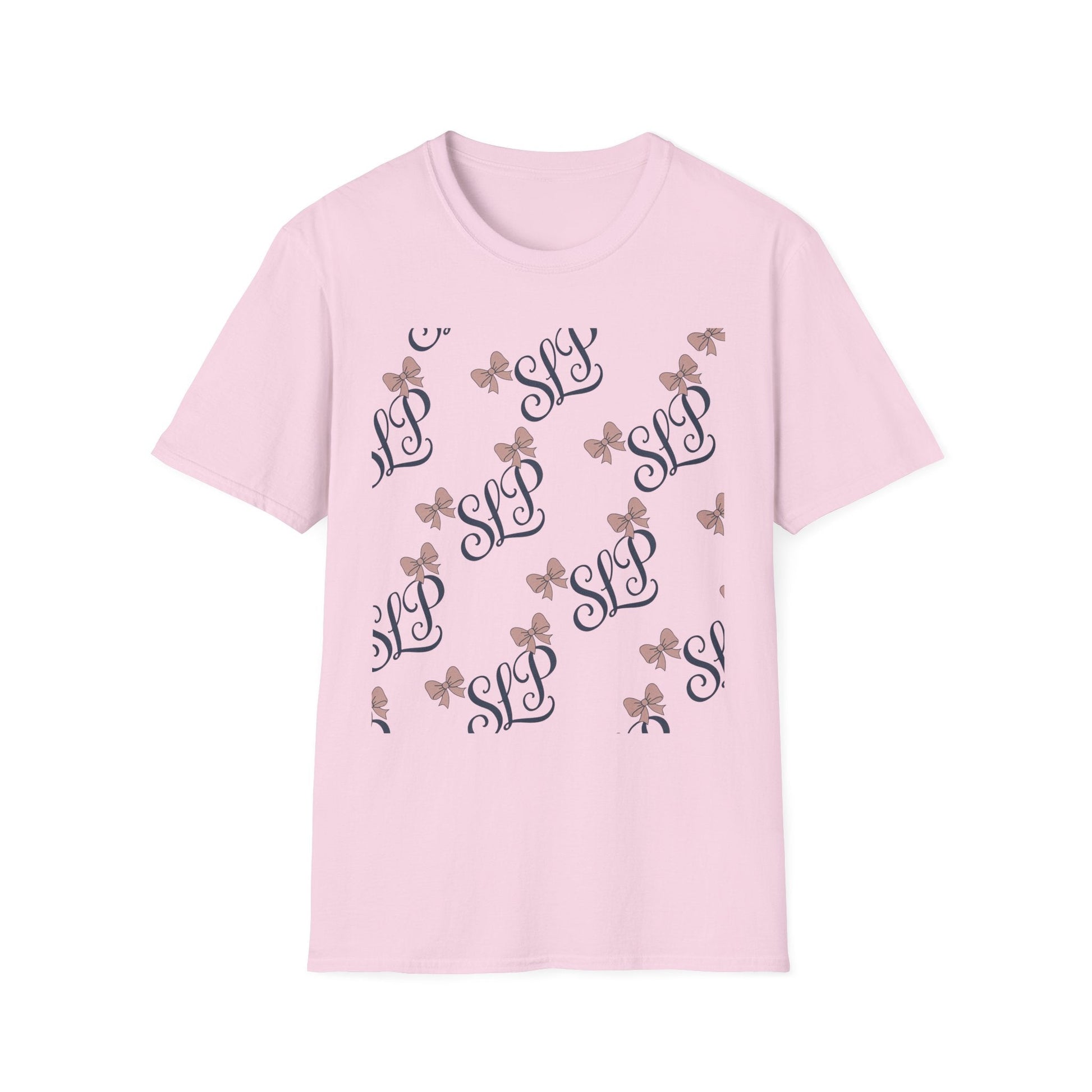 SLP Bow Tee - Softstyle T-Shirt for Speech Therapists - S / Light Pink - T-Shirt
