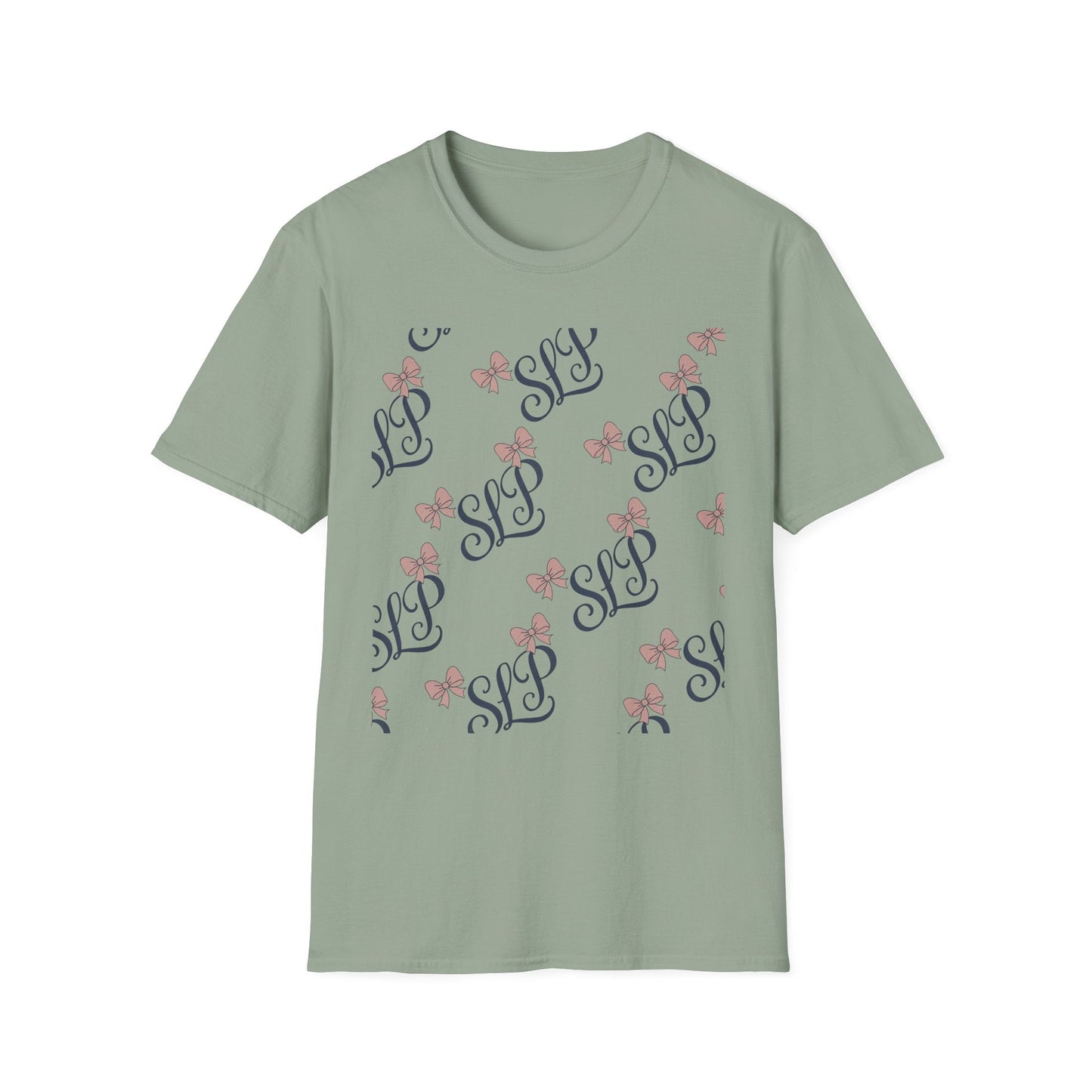 SLP Bow Tee - Softstyle T-Shirt for Speech Therapists - S / Sage - T-Shirt