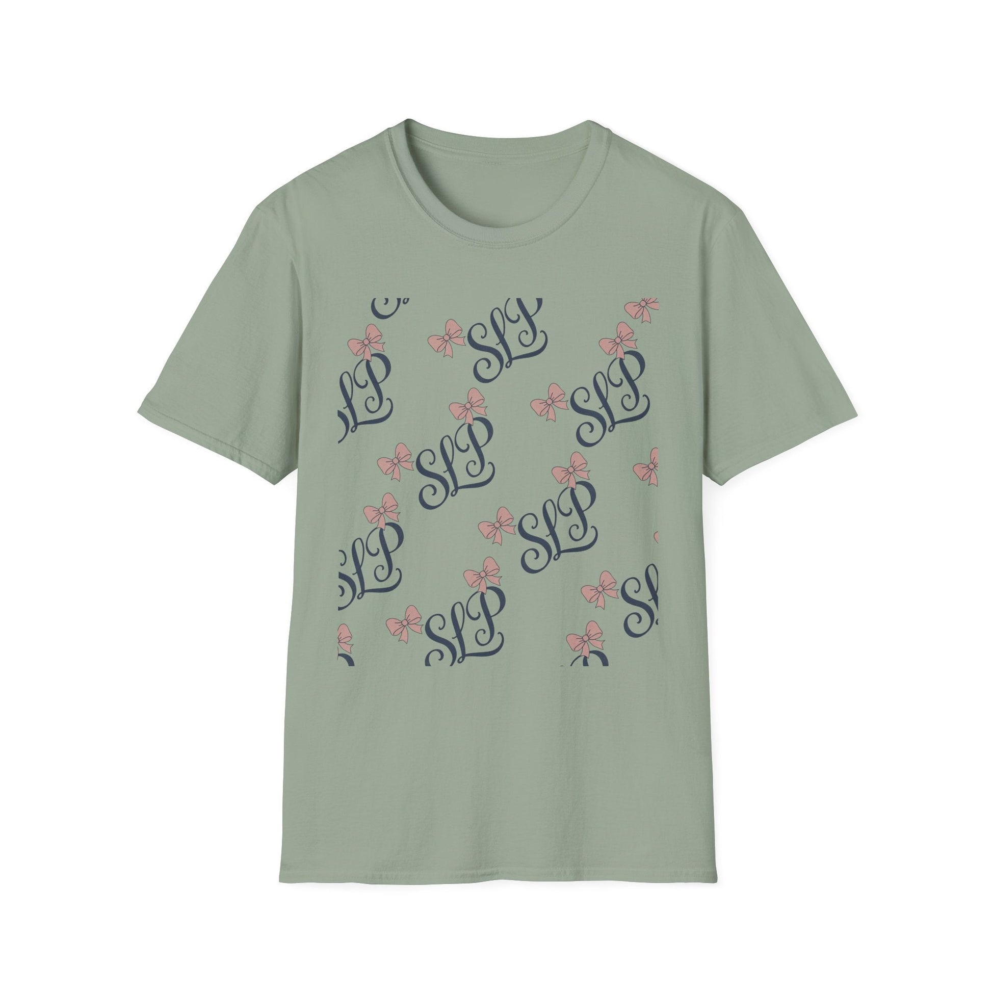 SLP Bow Tee - Softstyle T-Shirt for Speech Therapists - S / Sage - T-Shirt