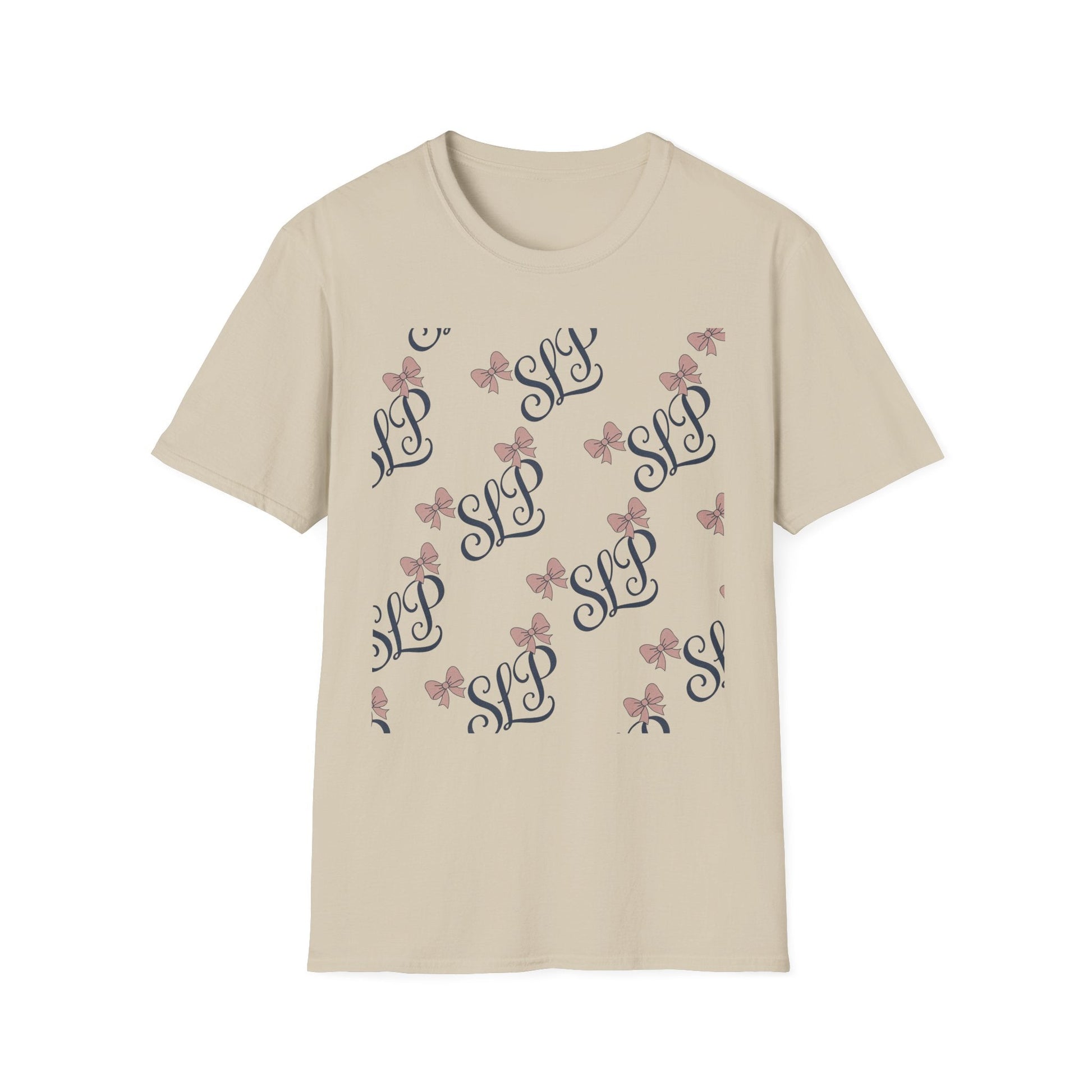SLP Bow Tee - Softstyle T-Shirt for Speech Therapists - S / Sand - T-Shirt