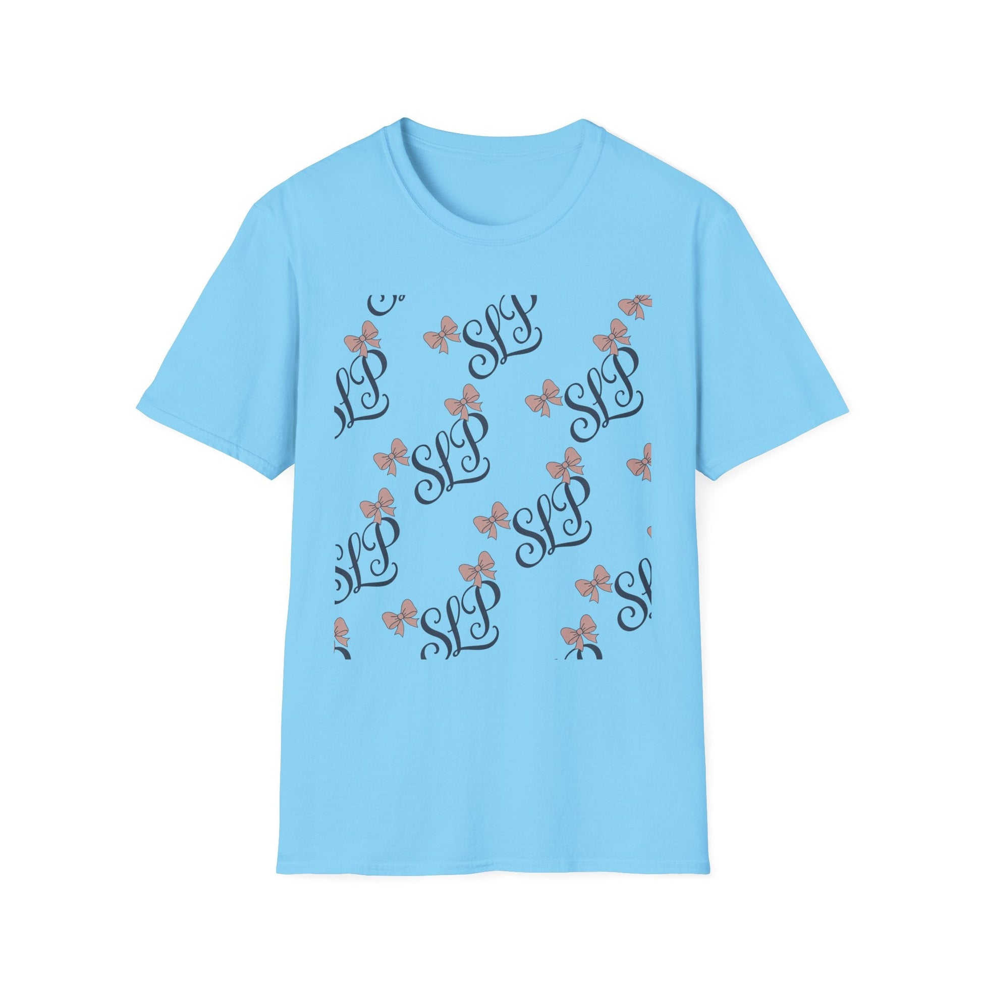 SLP Bow Tee - Softstyle T-Shirt for Speech Therapists - S / Sky - T-Shirt