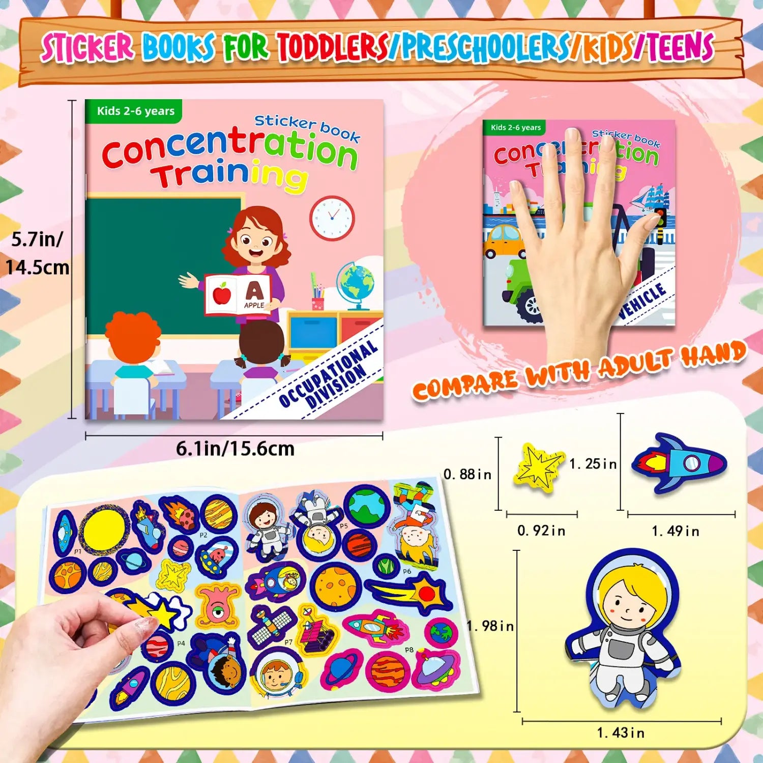 Children’s Reusable Stickers Books Cartoon Stationery Stickers for Kids Early Education Cartoon Cute Stickers