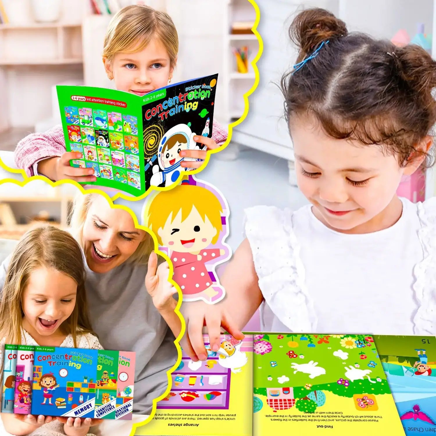 Children’s Reusable Stickers Books Cartoon Stationery Stickers for Kids Early Education Cartoon Cute Stickers