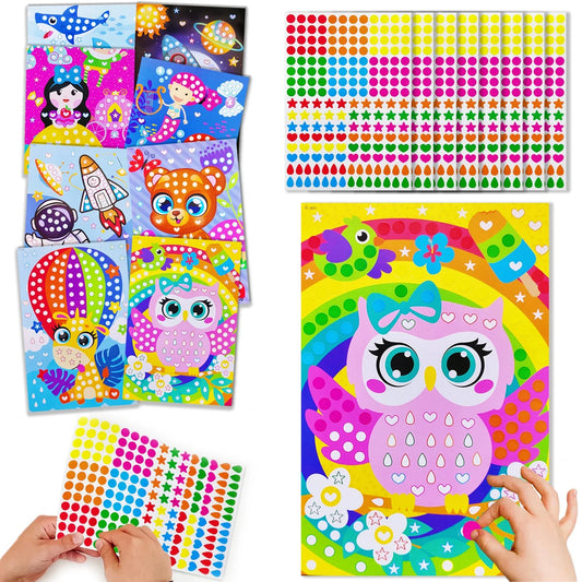 Children Dot Coloring Book DIY Color Dot Cartoon Animal Drawing Mosaic Puzzle Stickers Children Learn Creative