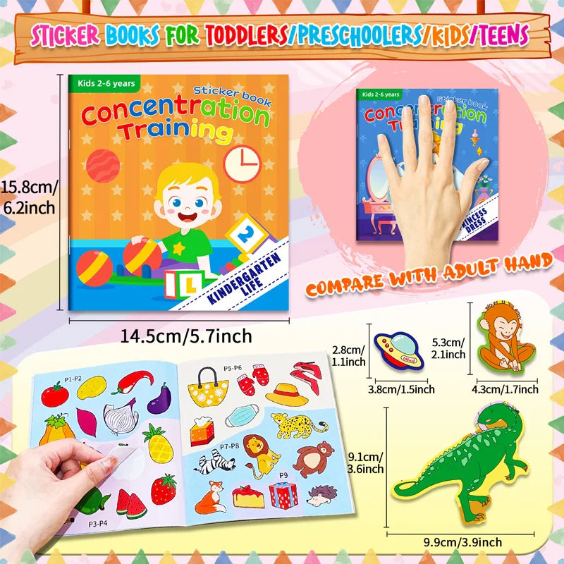 Children’s Reusable Stickers Books Cartoon Stationery Stickers for Kids Early Education Cartoon Cute Stickers
