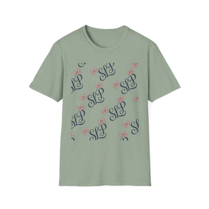 SLP Bow Tee - Softstyle T-Shirt for Speech Therapists - S / Sage - T-Shirt